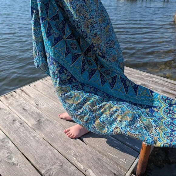 Batik Bali Dress Long One Size Hand Dyed Asymmetrical Hem - Picture 12 of 12